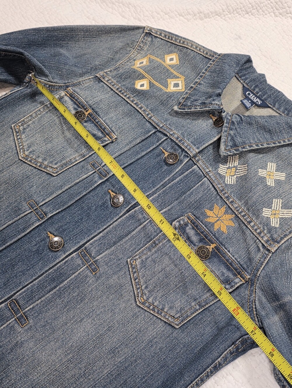 Chaps Embroidered Denim Jacket - Blue - Picture 6 of 13